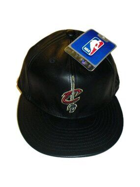 Cleveland Cavaliers All Leather Mens Fitted hat sz. 7 1/8 Black Color New Tags